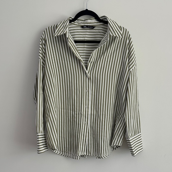 Zara Tops - Zara Olive and White Striped Shirt